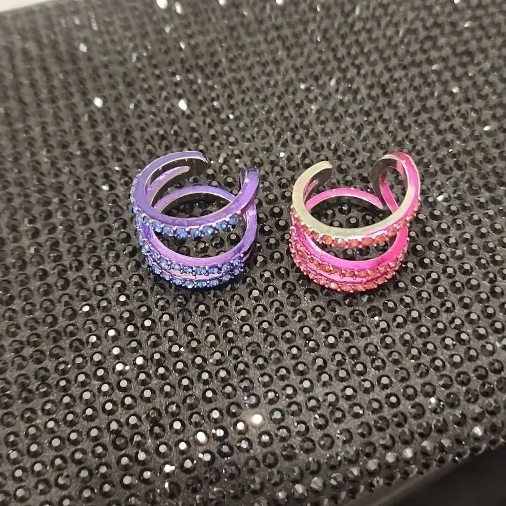 Akira Pink & Purple Rhinestone Stackable Rings‎